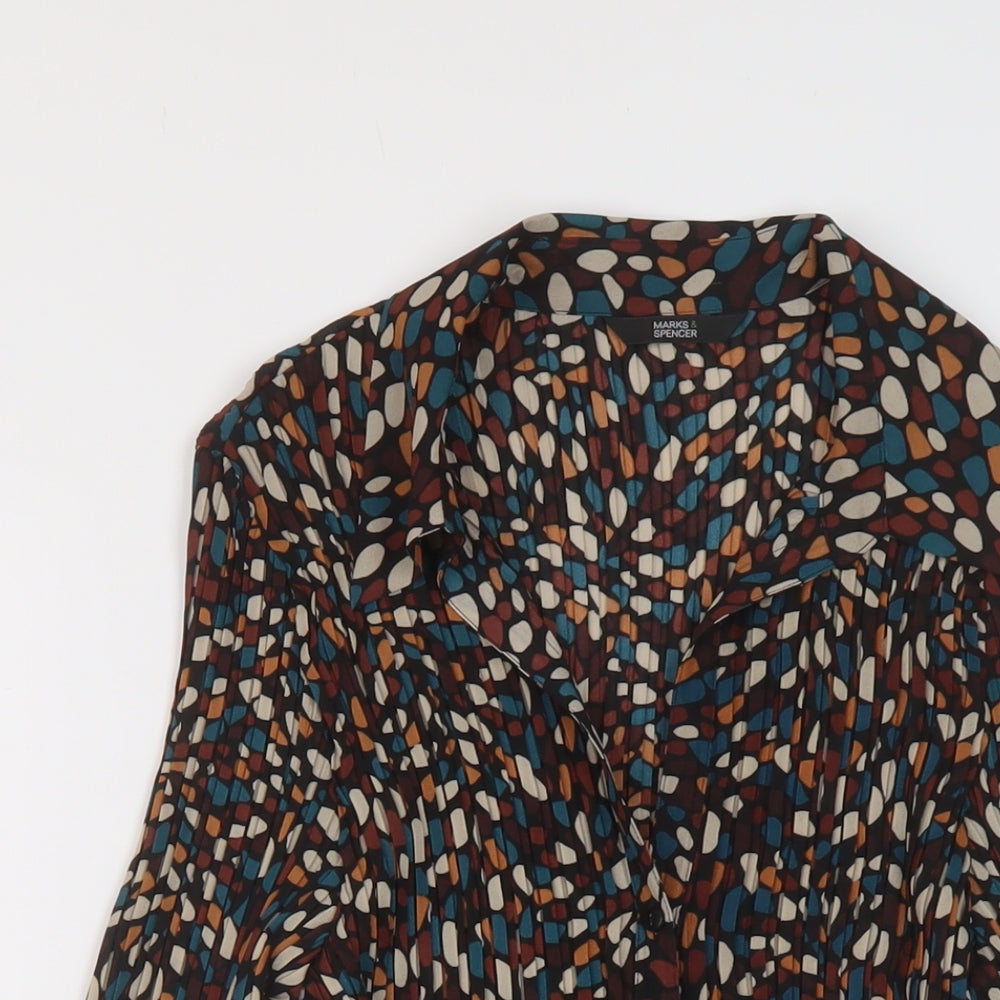 Marks and Spencer Womens Multicoloured Geometric Polyester Basic Button-Up Size 16 V-Neck