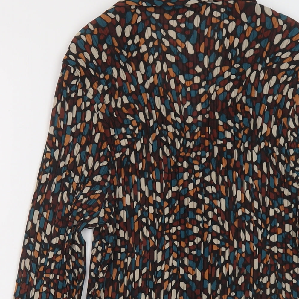 Marks and Spencer Womens Multicoloured Geometric Polyester Basic Button-Up Size 16 V-Neck