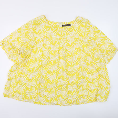 Marks and Spencer Womens Yellow Geometric Viscose Basic Blouse Size 20 Round Neck