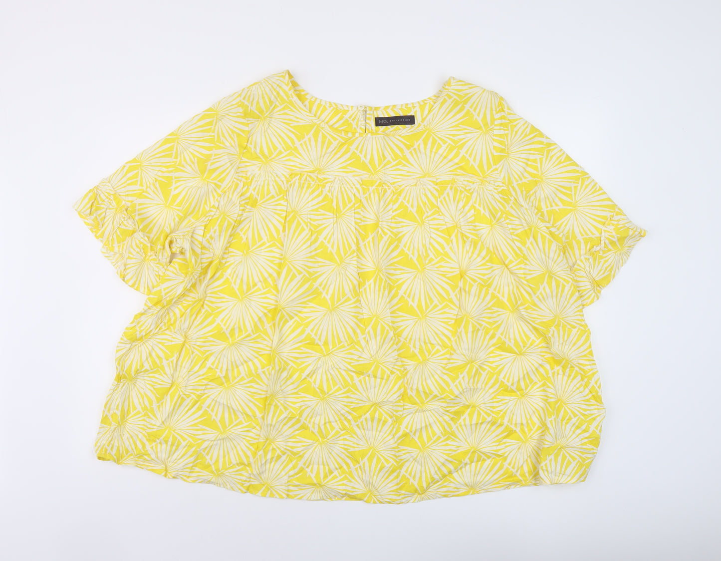 Marks and Spencer Womens Yellow Geometric Viscose Basic Blouse Size 20 Round Neck