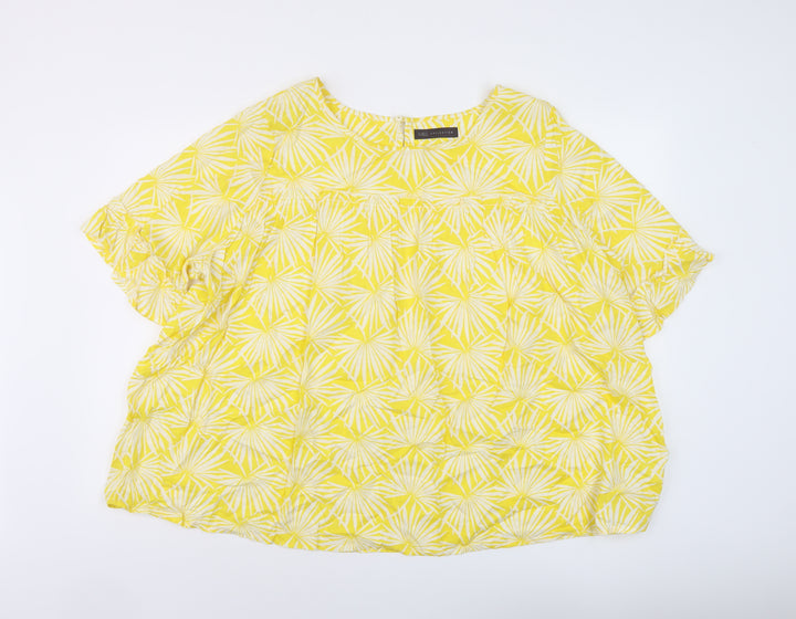 Marks and Spencer Womens Yellow Geometric Viscose Basic Blouse Size 20 Round Neck