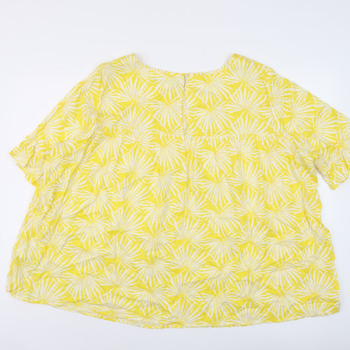Marks and Spencer Womens Yellow Geometric Viscose Basic Blouse Size 20 Round Neck