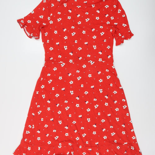Roman Womens Red Floral Viscose A-Line Size 12 V-Neck Pullover