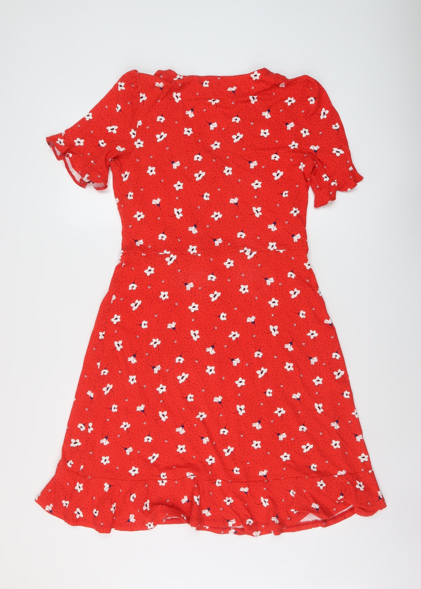 Roman Womens Red Floral Viscose A-Line Size 12 V-Neck Pullover