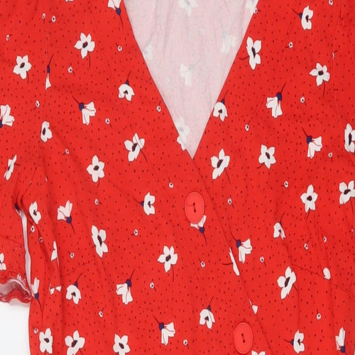 Roman Womens Red Floral Viscose A-Line Size 12 V-Neck Pullover