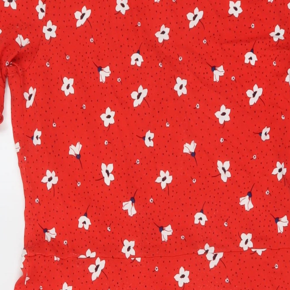 Roman Womens Red Floral Viscose A-Line Size 12 V-Neck Pullover
