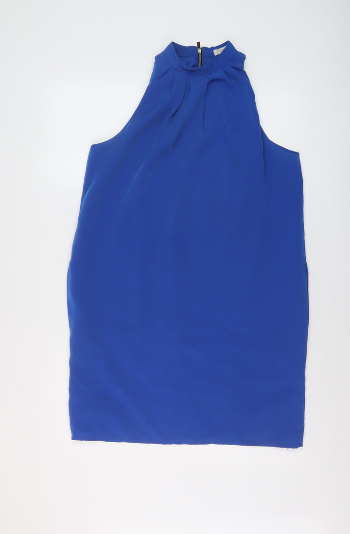 Sfera Womens Blue Polyester A-Line Size L Mock Neck Zip