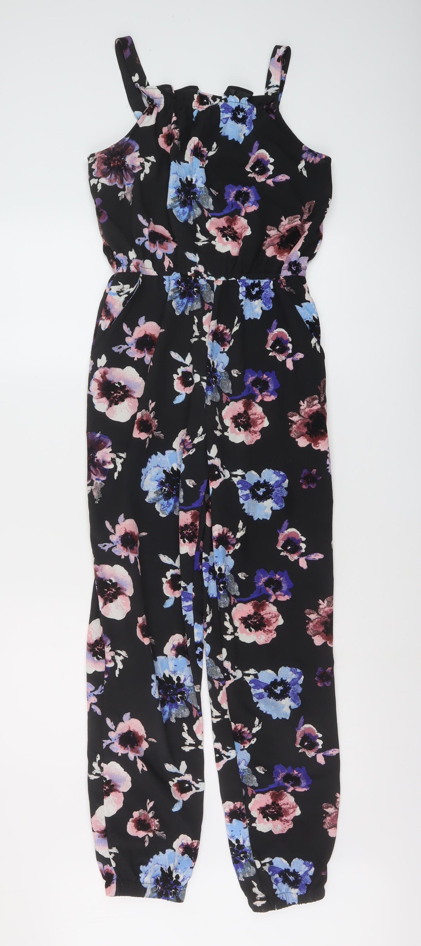 H&M, Girls Blue Floral Polyester Jumpsuit One-Piece Size 12-13 Years Pullover