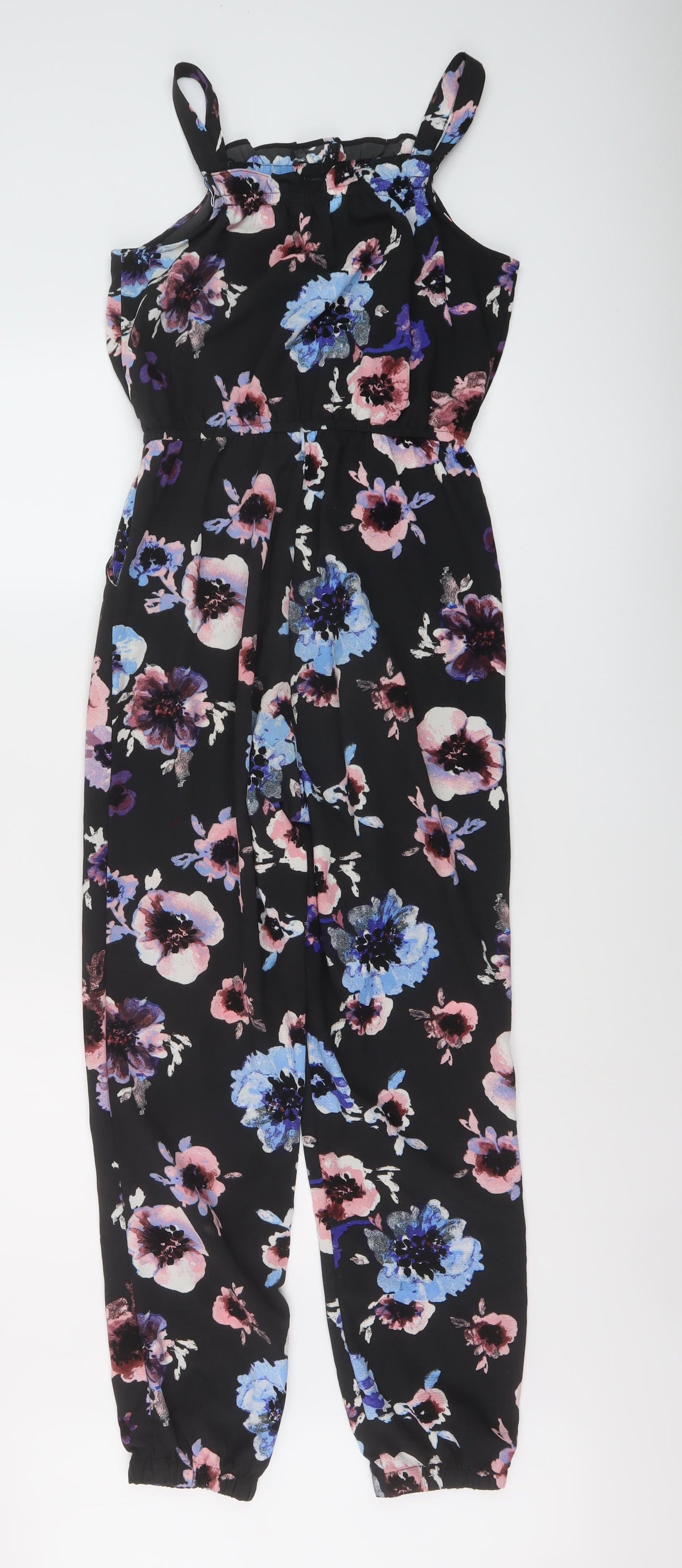 H&M, Girls Blue Floral Polyester Jumpsuit One-Piece Size 12-13 Years Pullover