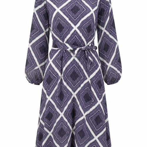 Marks and Spencer Womens Purple Geometric Viscose A-Line Size 10 Round Neck Zip