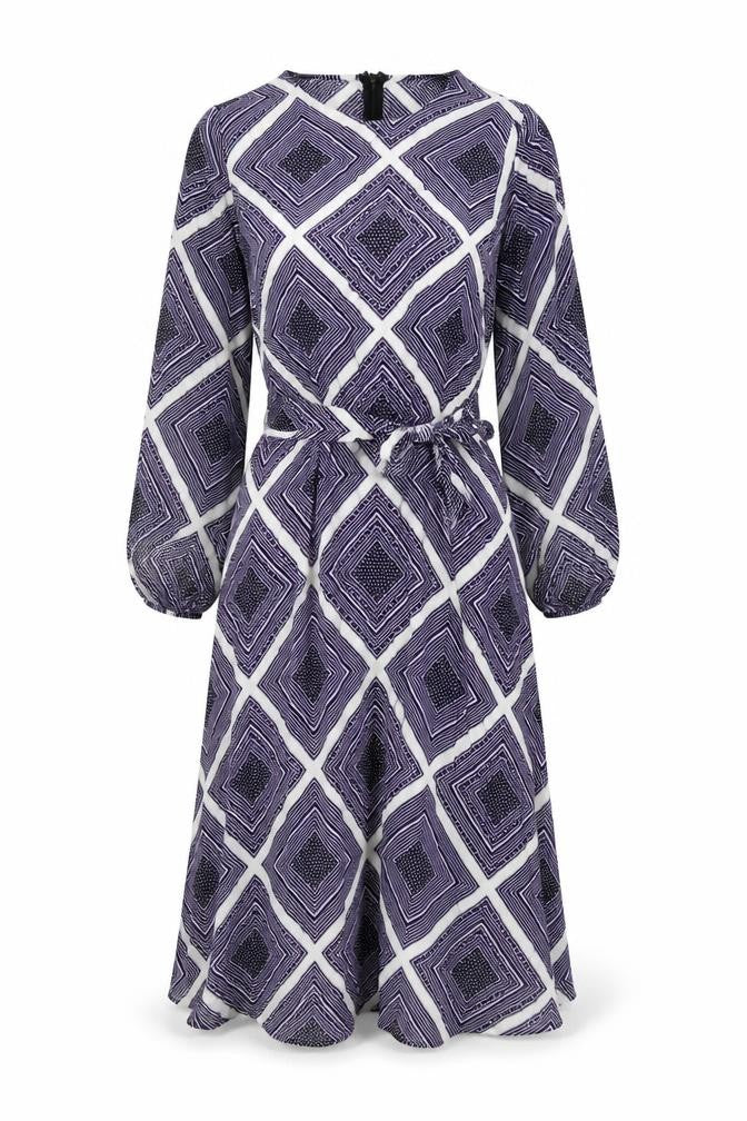 Marks and Spencer Womens Purple Geometric Viscose A-Line Size 10 Round Neck Zip
