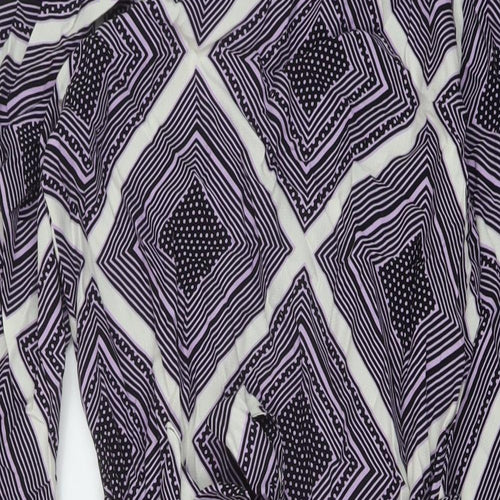 Marks and Spencer Womens Purple Geometric Viscose A-Line Size 10 Round Neck Zip