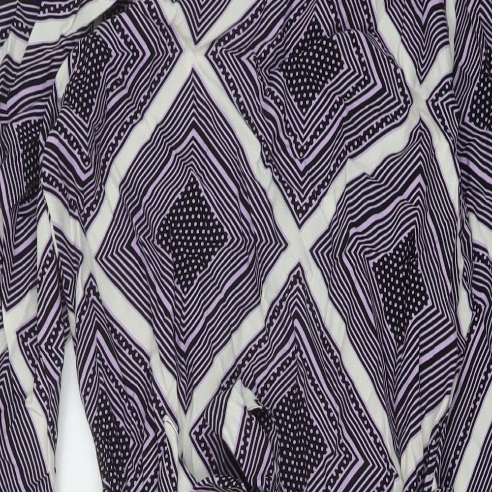 Marks and Spencer Womens Purple Geometric Viscose A-Line Size 10 Round Neck Zip