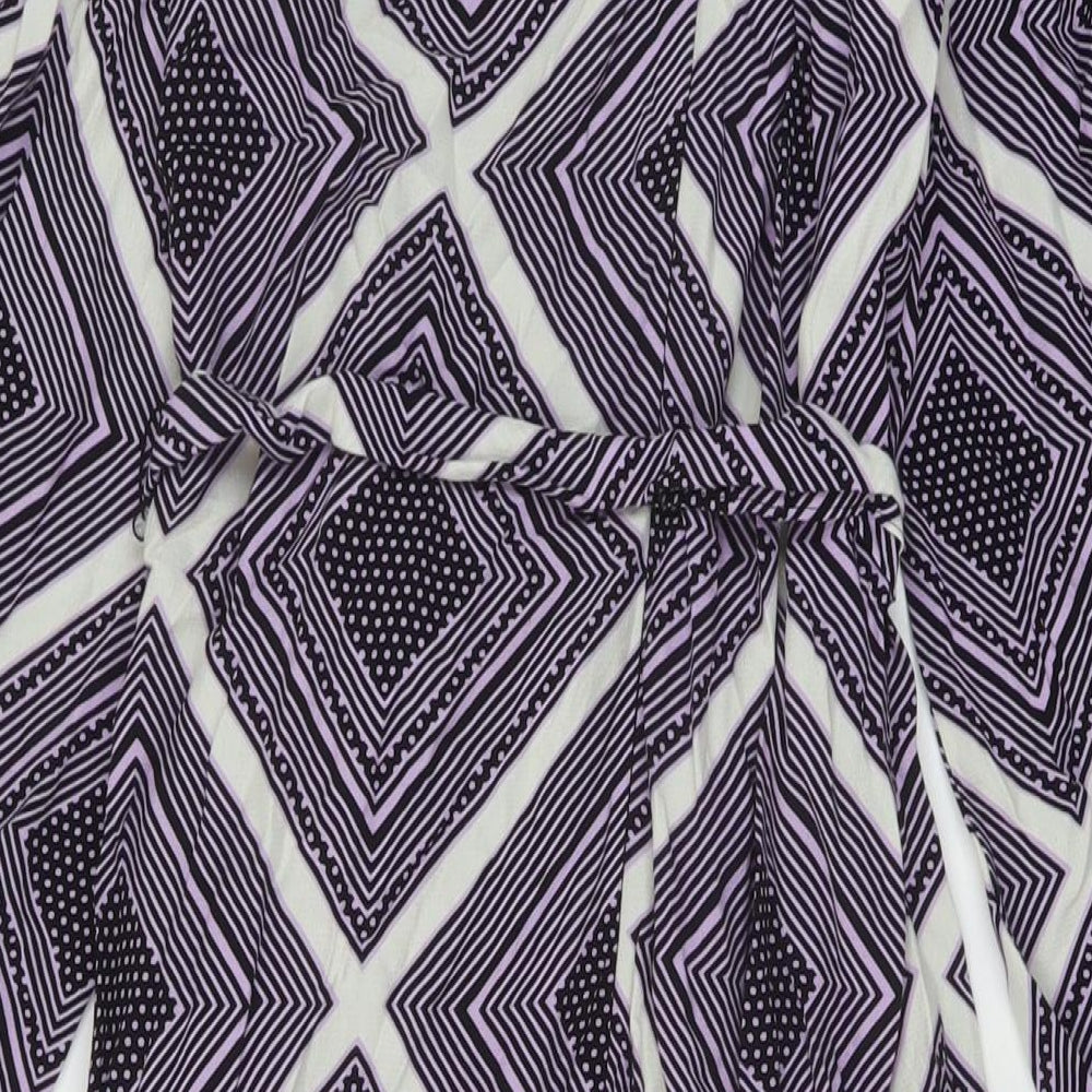 Marks and Spencer Womens Purple Geometric Viscose A-Line Size 10 Round Neck Zip