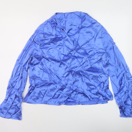 Marks and Spencer Womens Blue Viscose Basic Blouse Size 16 Mock Neck