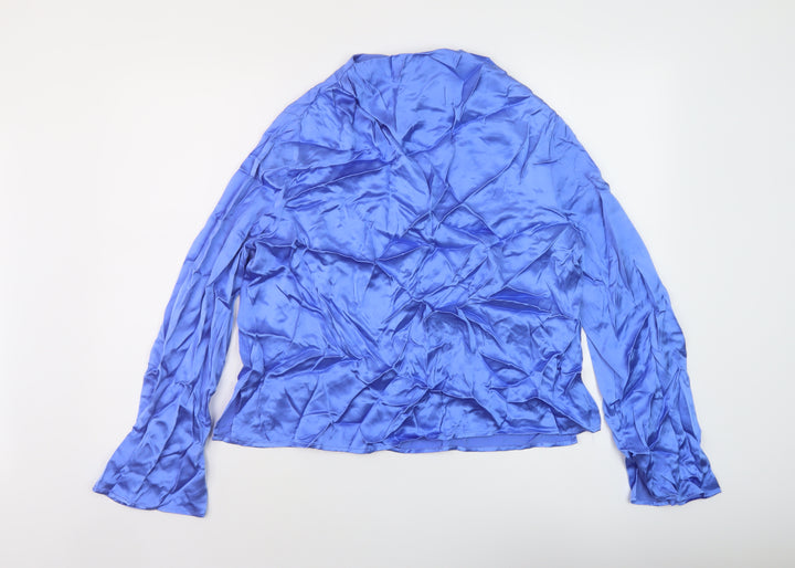 Marks and Spencer Womens Blue Viscose Basic Blouse Size 16 Mock Neck