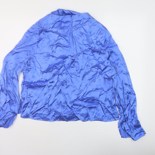 Marks and Spencer Womens Blue Viscose Basic Blouse Size 16 Mock Neck