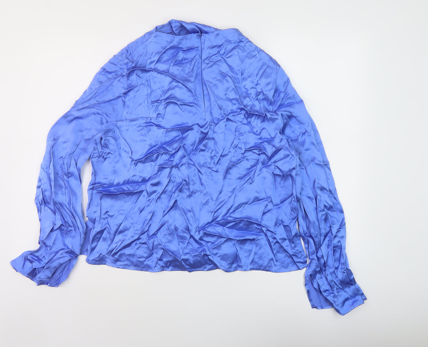 Marks and Spencer Womens Blue Viscose Basic Blouse Size 16 Mock Neck