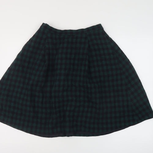 Unqilo Womens Green Check Wool A-Line Skirt Size 27 in Zip