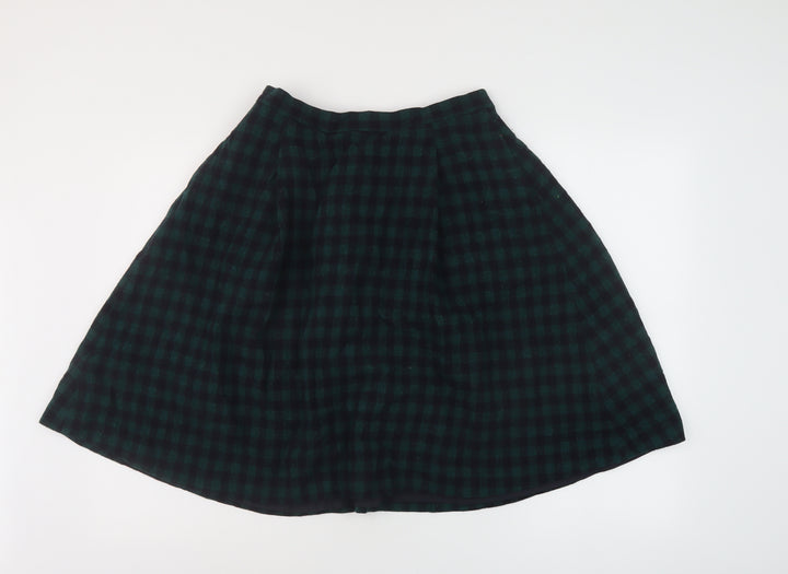 Unqilo Womens Green Check Wool A-Line Skirt Size 27 in Zip