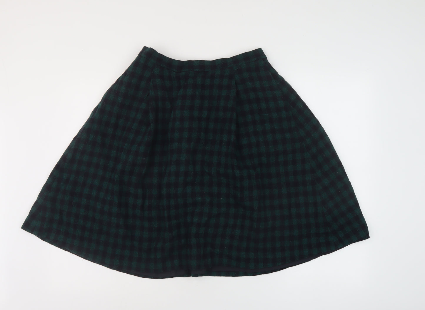 Unqilo Womens Green Check Wool A-Line Skirt Size 27 in Zip