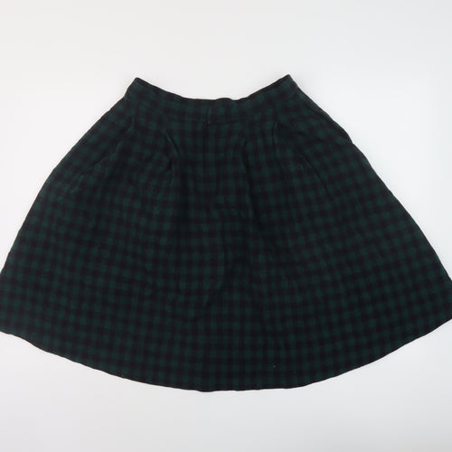 Unqilo Womens Green Check Wool A-Line Skirt Size 27 in Zip