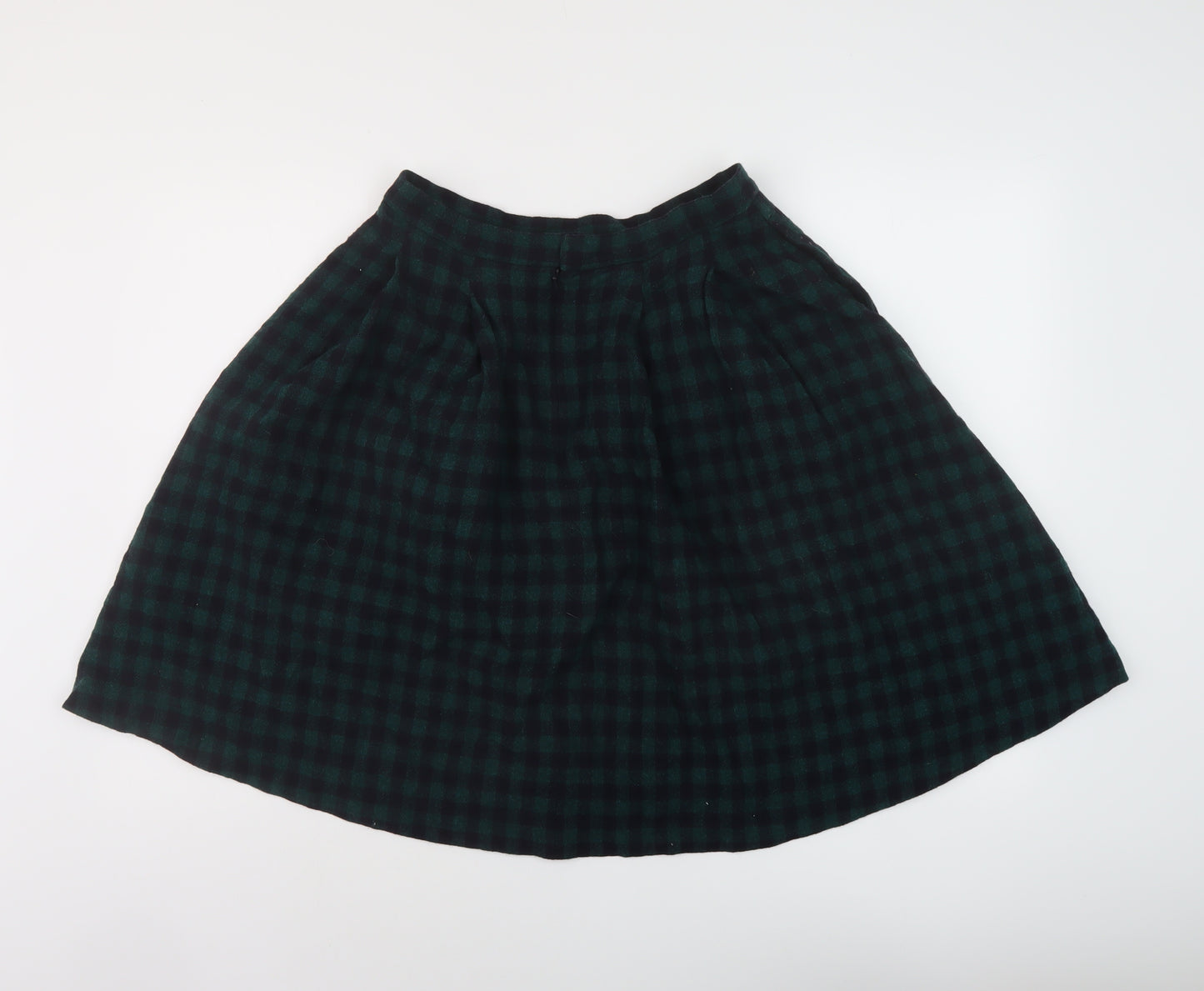 Unqilo Womens Green Check Wool A-Line Skirt Size 27 in Zip