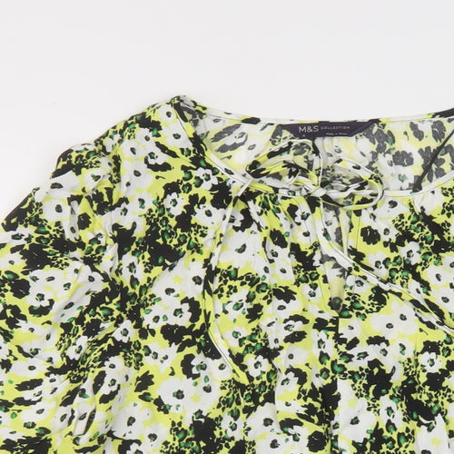 Marks and Spencer Womens Multicoloured Geometric Viscose Basic Blouse Size 10 Round Neck