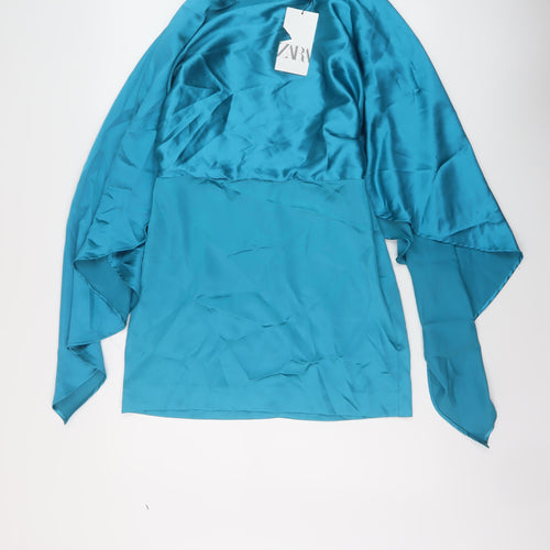 Zara Womens Blue Polyester Mini Size M Round Neck Zip