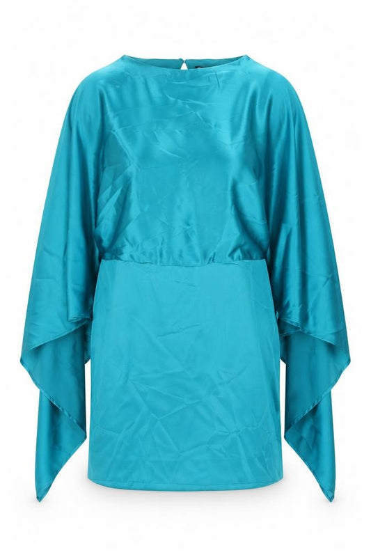 Front view of Zara women’s blue polyester mini, size M, round neck zip