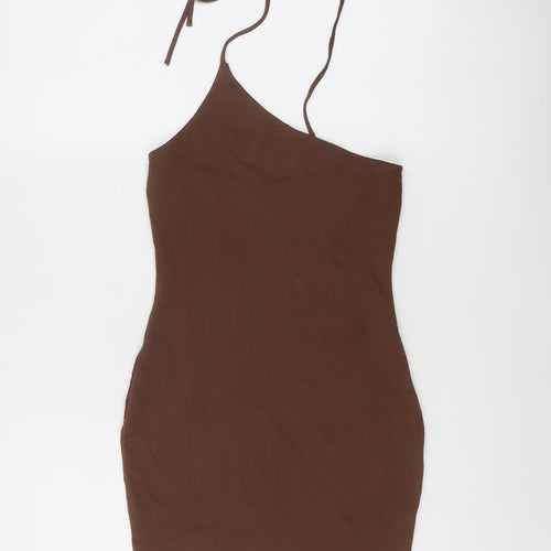 Oh Polly Womens Brown Viscose Mini Size 8 One Shoulder Pullover