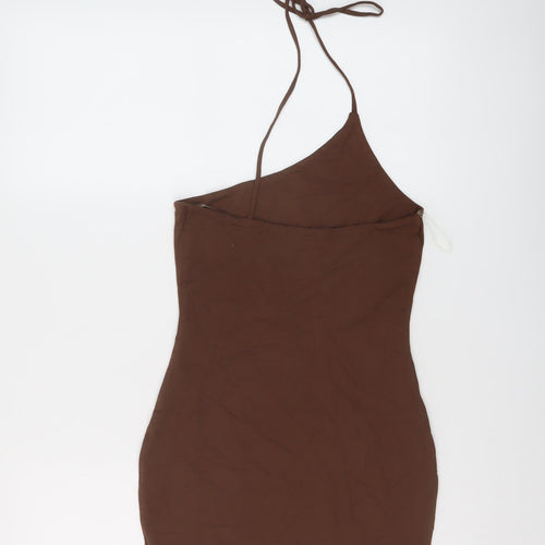 Oh Polly Womens Brown Viscose Mini Size 8 One Shoulder Pullover