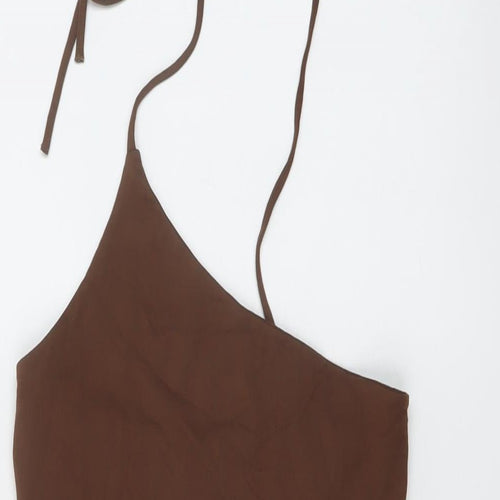 Oh Polly Womens Brown Viscose Mini Size 8 One Shoulder Pullover