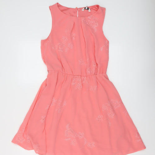 New Look Womens Pink Polyester A-Line Size 12 Round Neck Button