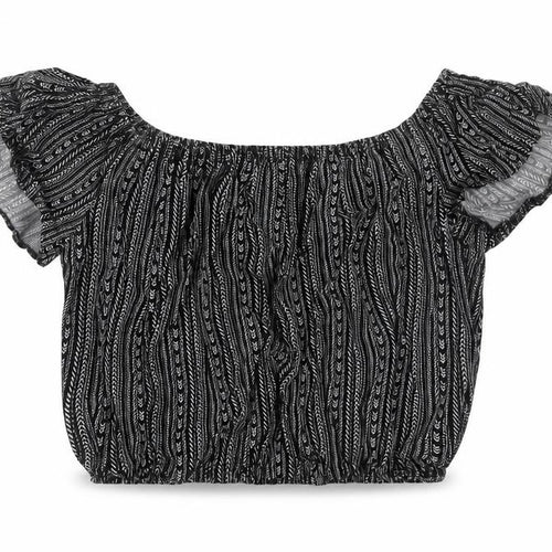 New Look Girls Black Geometric Viscose Cropped Blouse Size 13 Years Square Neck Pullover