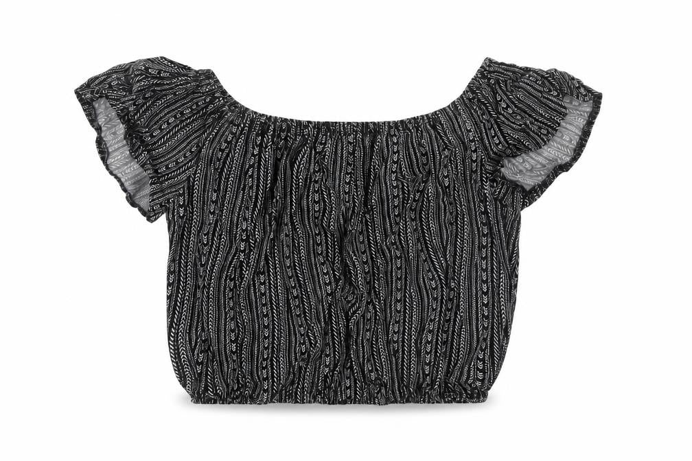 New Look Girls Black Geometric Viscose Cropped Blouse Size 13 Years Square Neck Pullover