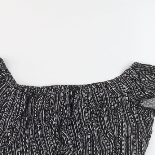 New Look Girls Black Geometric Viscose Cropped Blouse Size 13 Years Square Neck Pullover