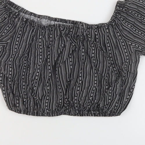 New Look Girls Black Geometric Viscose Cropped Blouse Size 13 Years Square Neck Pullover