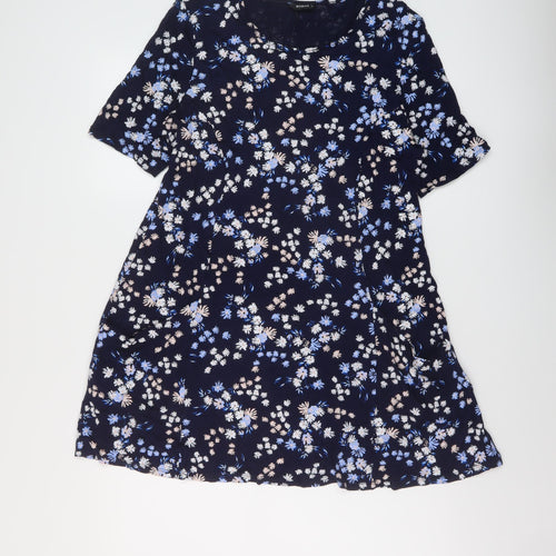 Roman Womens Blue Floral Viscose A-Line Size 14 Round Neck Pullover