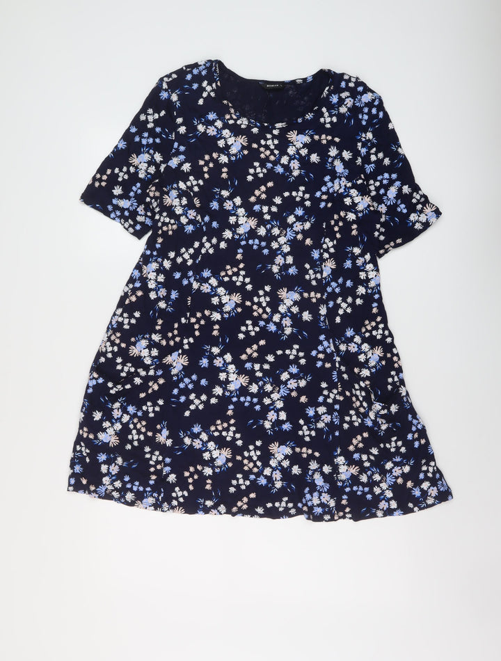 Roman Womens Blue Floral Viscose A-Line Size 14 Round Neck Pullover