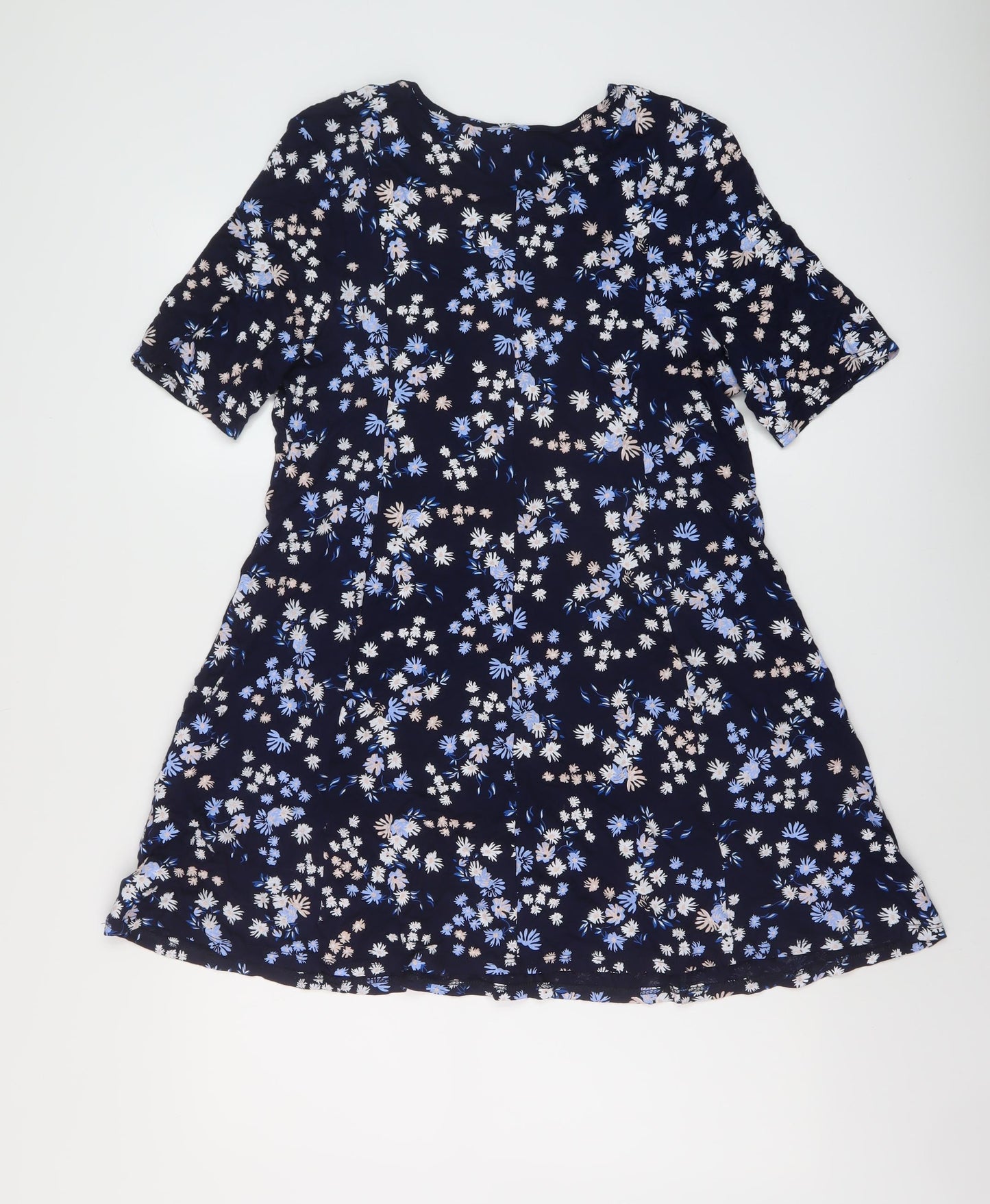 Roman Womens Blue Floral Viscose A-Line Size 14 Round Neck Pullover
