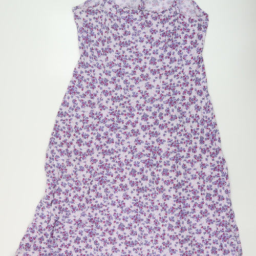 Classic Womens Purple Floral Viscose A-Line Size 16 Round Neck Pullover