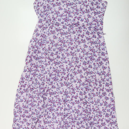 Classic Womens Purple Floral Viscose A-Line Size 16 Round Neck Pullover