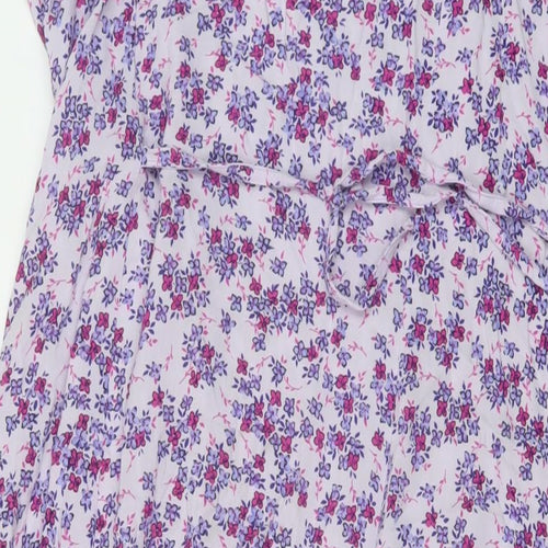 Classic Womens Purple Floral Viscose A-Line Size 16 Round Neck Pullover