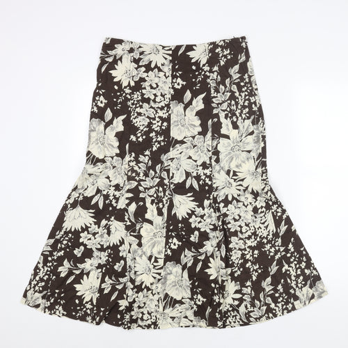 R.Q.T Womens Brown Floral Linen Trumpet Skirt Size 10 Zip