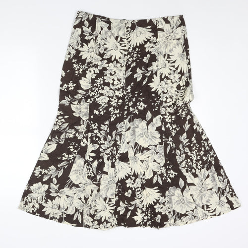 R.Q.T Womens Brown Floral Linen Trumpet Skirt Size 10 Zip