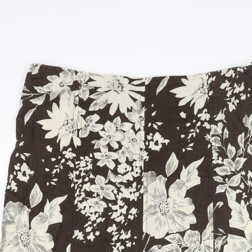 R.Q.T Womens Brown Floral Linen Trumpet Skirt Size 10 Zip