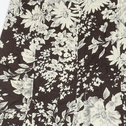 R.Q.T Womens Brown Floral Linen Trumpet Skirt Size 10 Zip