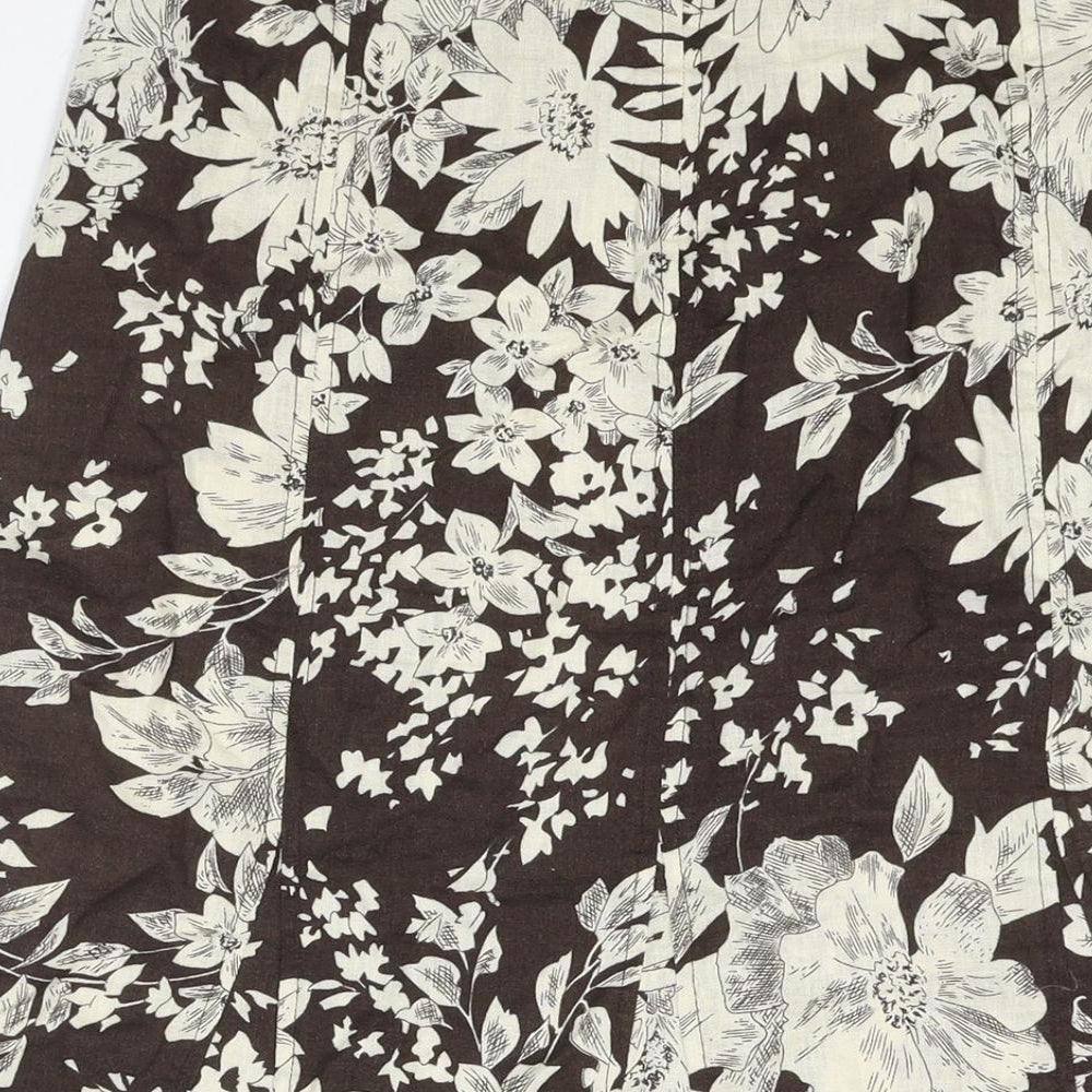 R.Q.T Womens Brown Floral Linen Trumpet Skirt Size 10 Zip