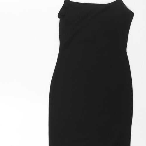 PRETTYLITTLETHING Womens Black Polyester Mini Size 4 Scoop Neck Pullover